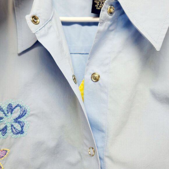 Denim & Co. Shirt Womens Blue Embroidered Button-Up Size L 100% Cotton - Picture 7 of 12